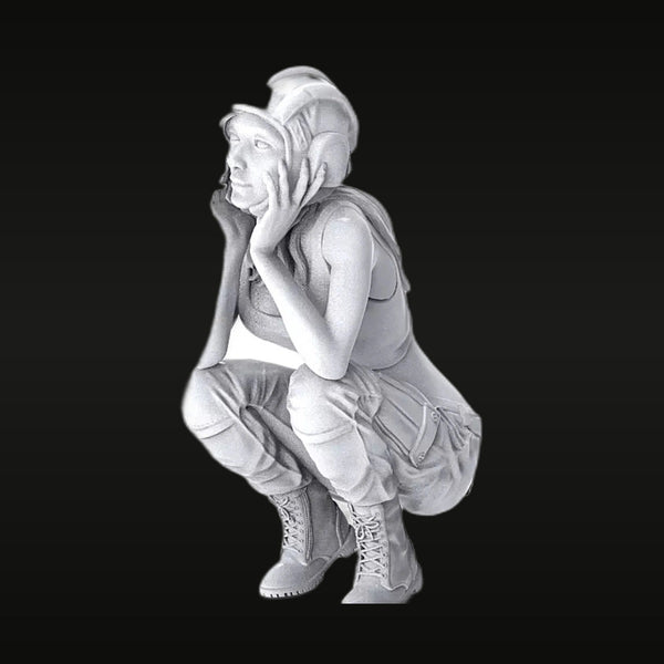 Modern Female Soldier Crouching Contemplative Pose Resin Figure Kit