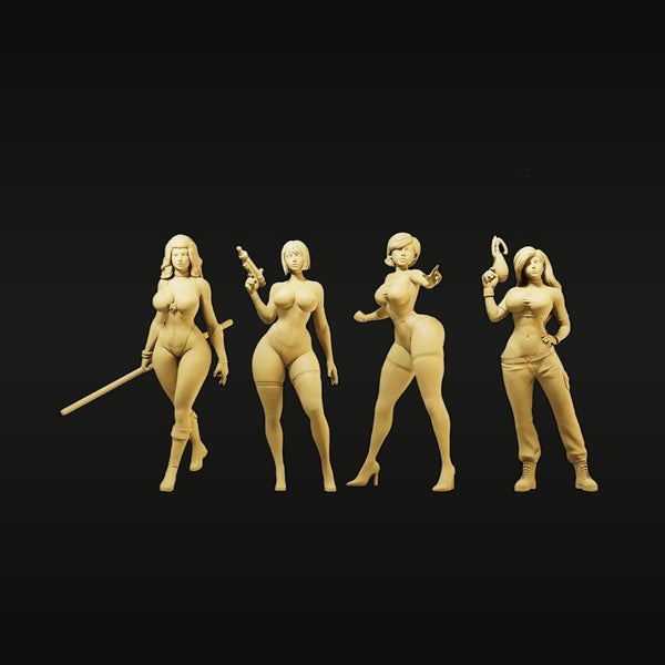 Fantasy Female Warrior Set 4 Figures 1/64 Resin Kit