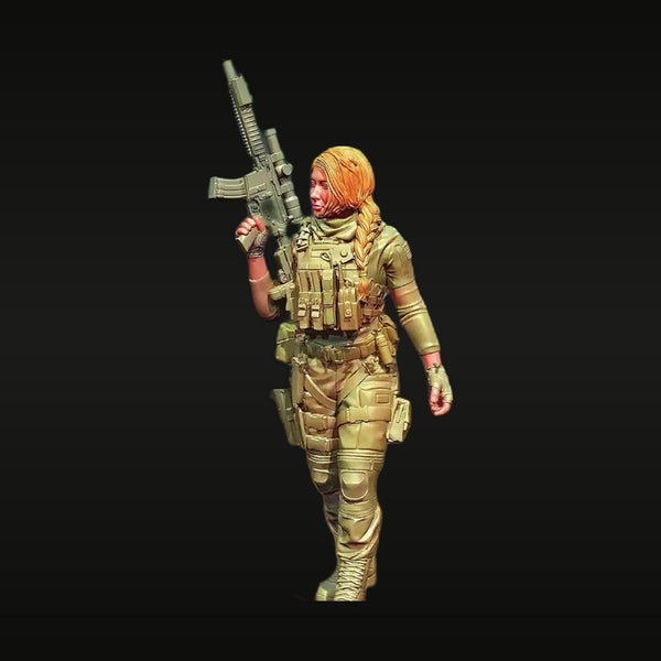Modern Female Tactical Operator with AK Assault Rifle 75mm Resin Bust Kit
