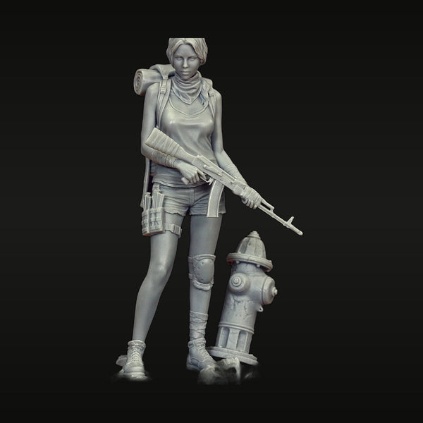 Post-Apocalyptic Female Survivor with Rifle 90mm Resin Bust Kit