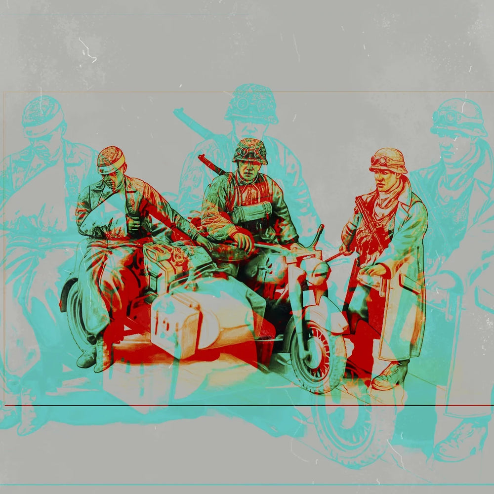 1/35 WWII German Motorcyclist with Sidecar, 3 Figures, Resin Model Figure Kit, Unassembled and Unpainted