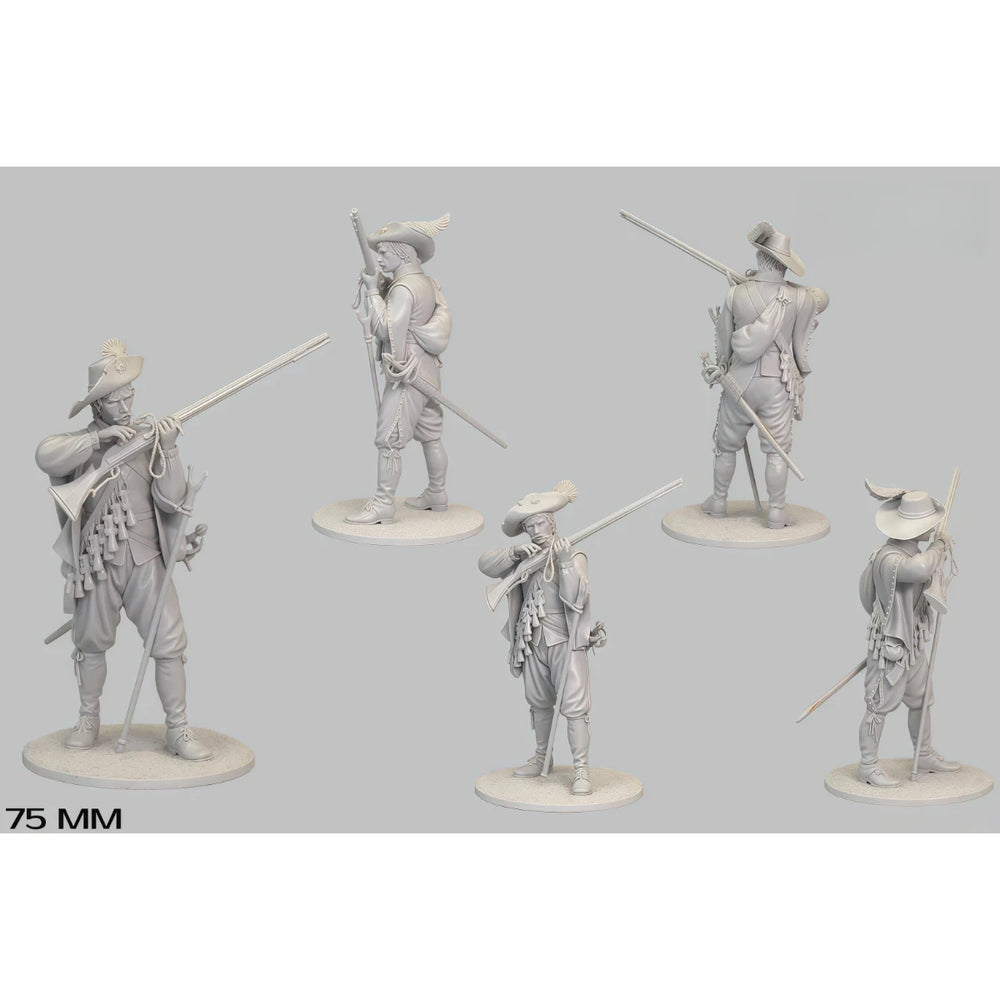75mm Napoleonic Infantry, 4 Figures, Resin Model Figure Kit, Unassembled and Unpainted