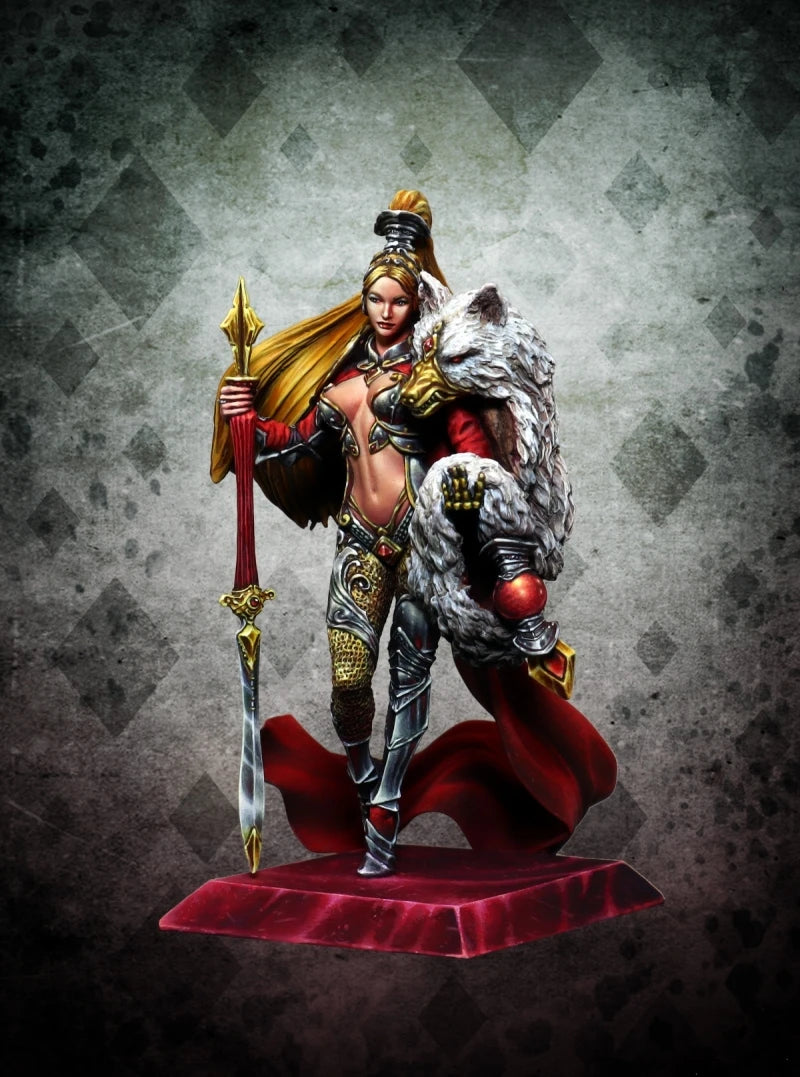 1/24 Sorceress with Golden Hair and Red Cloak, Resin Model Figure Kit, Fantasy Theme, Unassembled and Unpainted