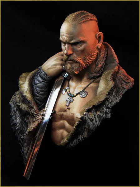 1/10 Medieval Viking Warrior with Braided Beard and Axe, Resin Model Bust Kit, Unassembled and Unpainted