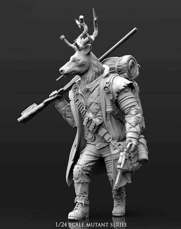 1/24 Stag Warrior with Antlers and Tactical Gear, Resin Model Figure Kit, Fantasy Theme, Unassembled and Unpainted