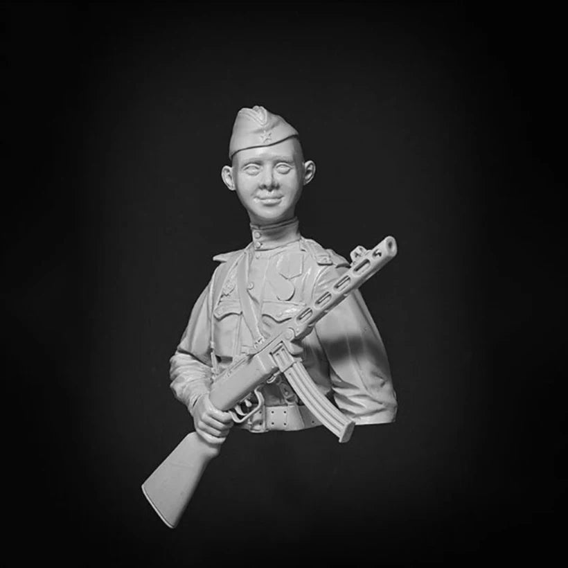 1/10 WWII Soviet Infantryman with Rifle, Resin Model Bust Kit, Unassembled and Unpainted