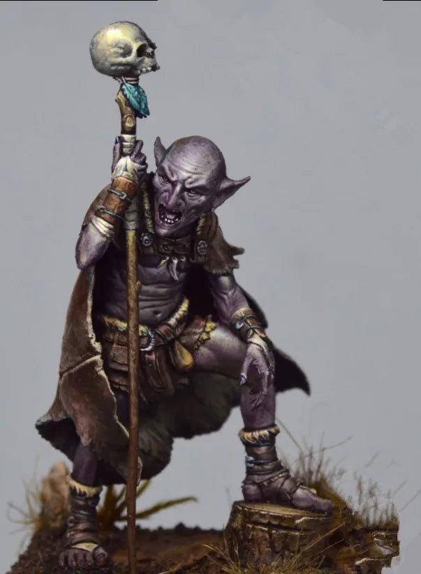 1/24 Orc Necromancer with Skull Staff, Resin Model Figure Kit, Fantasy Theme, Unassembled and Unpainted