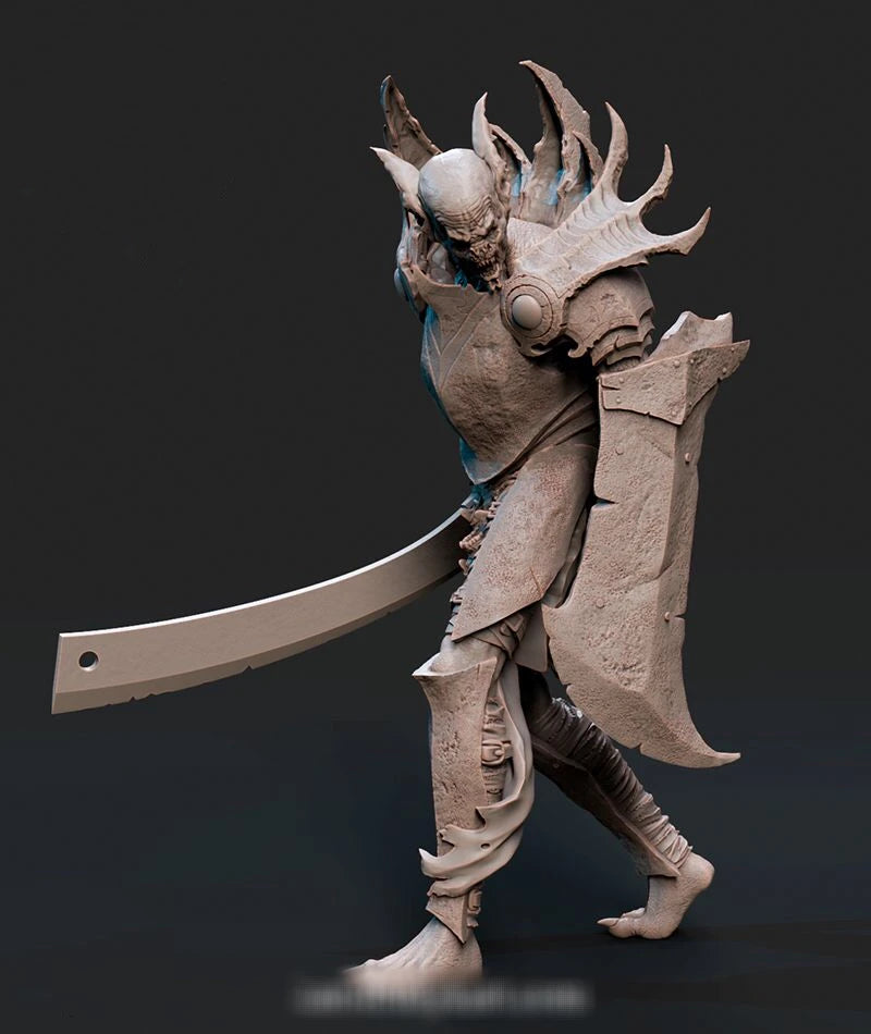 75mm Spiral-Horned Demon with Curved Scimitar, Resin Model Figure Kit, Fantasy Theme, Unassembled and Unpainted