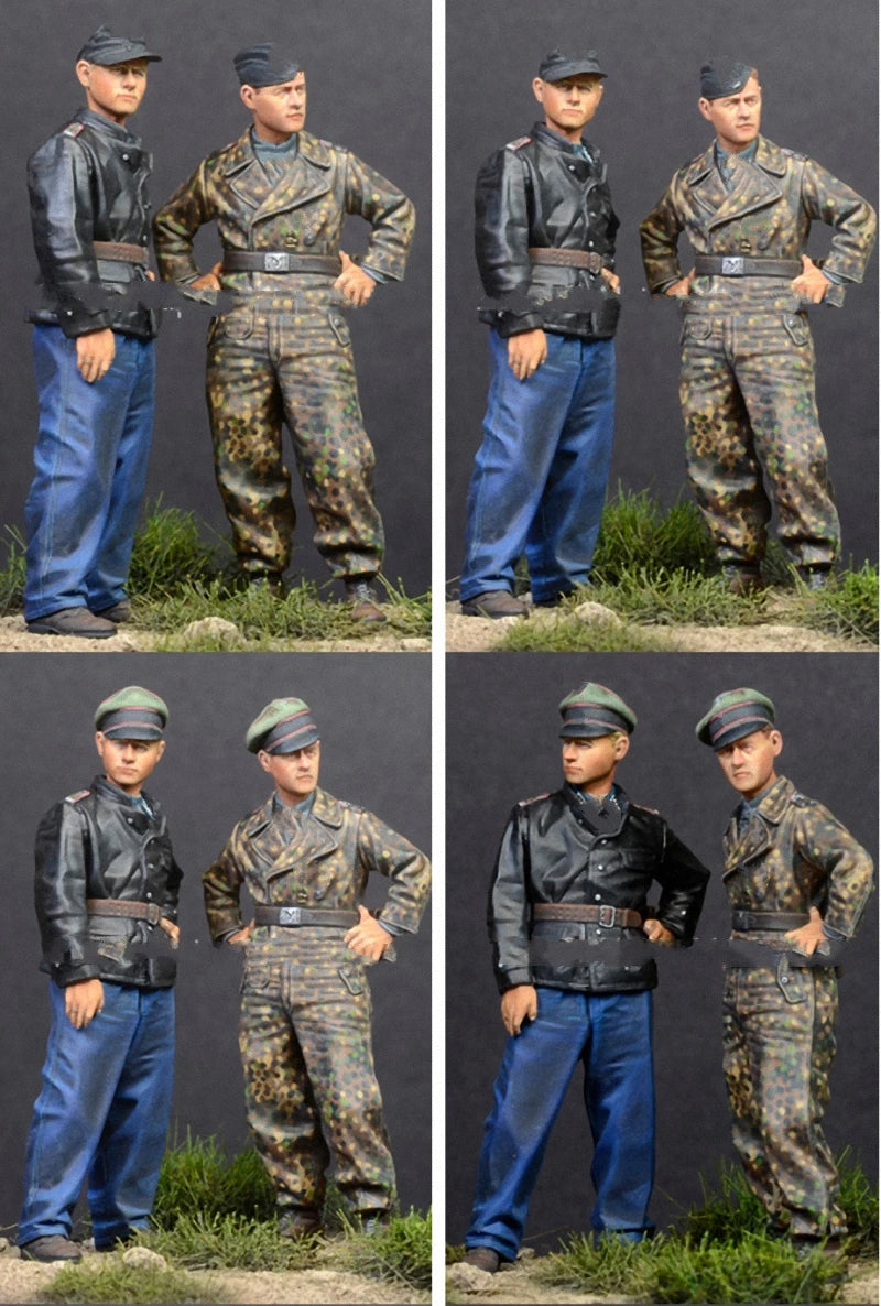 1/35 WWII German Panzer Mechanic and DAK Soldier, 2 Figures, Resin Model Figure Kit, Unassembled and Unpainted