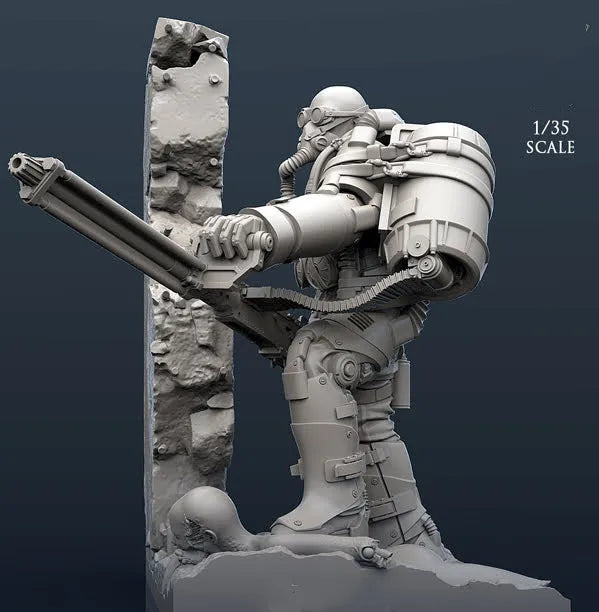 1/35 Trooper with Cylindrical Armor and Shoulder Cannon, Resin Model Figure Kit, Sci-Fi Theme, Unassembled and Unpainted