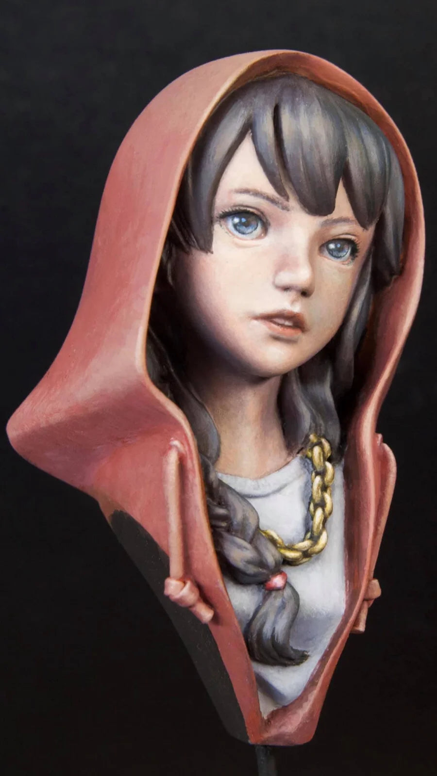 65mm Dark-Haired Anime Girl in Hooded Robe, Resin Model Bust Kit, Anime Theme, Unassembled and Unpainted
