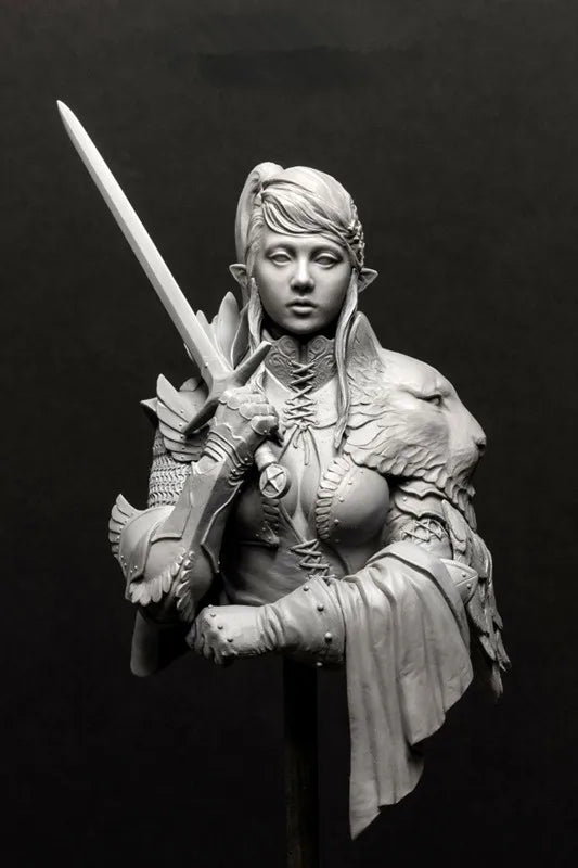 1/10 Medieval Elven Warrior with Scaled Armor and Greatsword, Resin Model Bust Kit, Unassembled and Unpainted