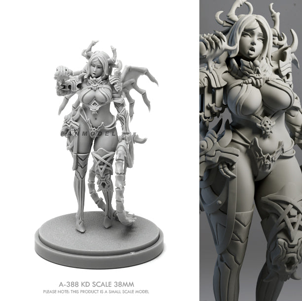 38mm Demon Sorceress with Curved Horns, Resin Model Figure Kit, Fantasy Theme, Unassembled and Unpainted