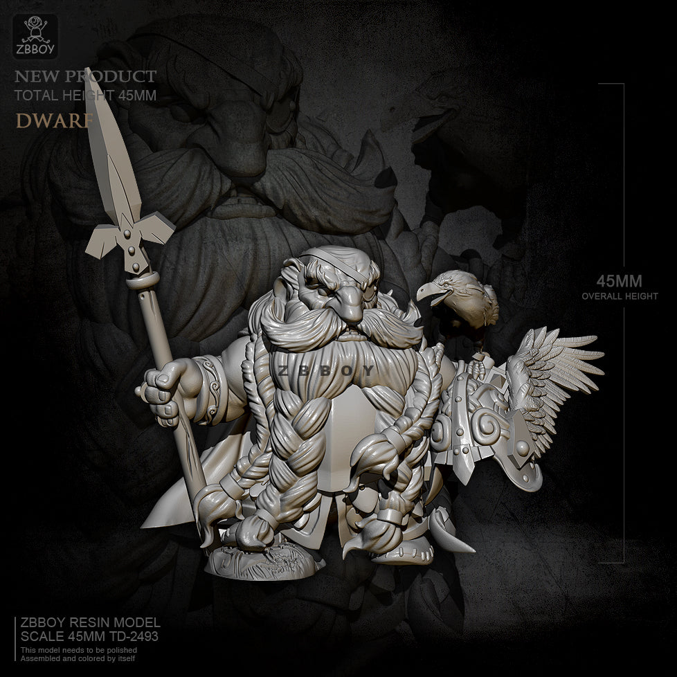 45mm Winged Dwarf Warrior, Resin Model Figure Kit, Fantasy Theme, Unassembled and Unpainted