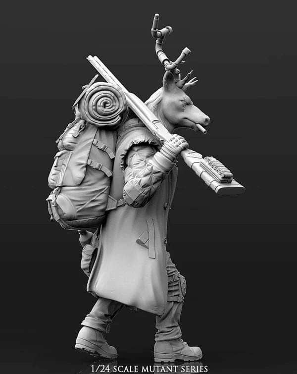 1/24 Stag Warrior with Antlers and Tactical Gear, Resin Model Figure Kit, Fantasy Theme, Unassembled and Unpainted
