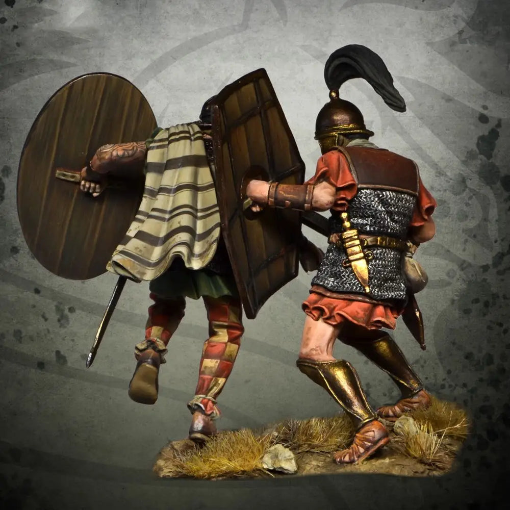 54mm Ancient Roman Legionaries with Plumed Helmets and Spears, 2 Figures, Resin Model Figure Kit, Unassembled and Unpainted