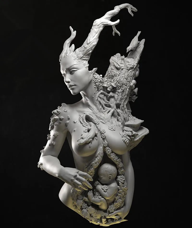 1/10 Horned Female, Resin Model Bust Kit, Fantasy Theme, Unassembled and Unpainted