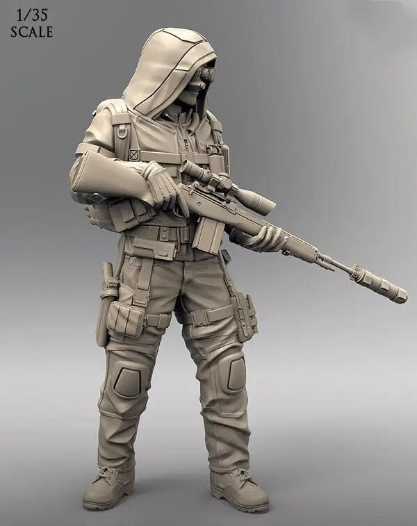 1/35 Modern Hooded Tactical Operator with Scoped Rifle, Resin Model Figure Kit, Unassembled and Unpainted