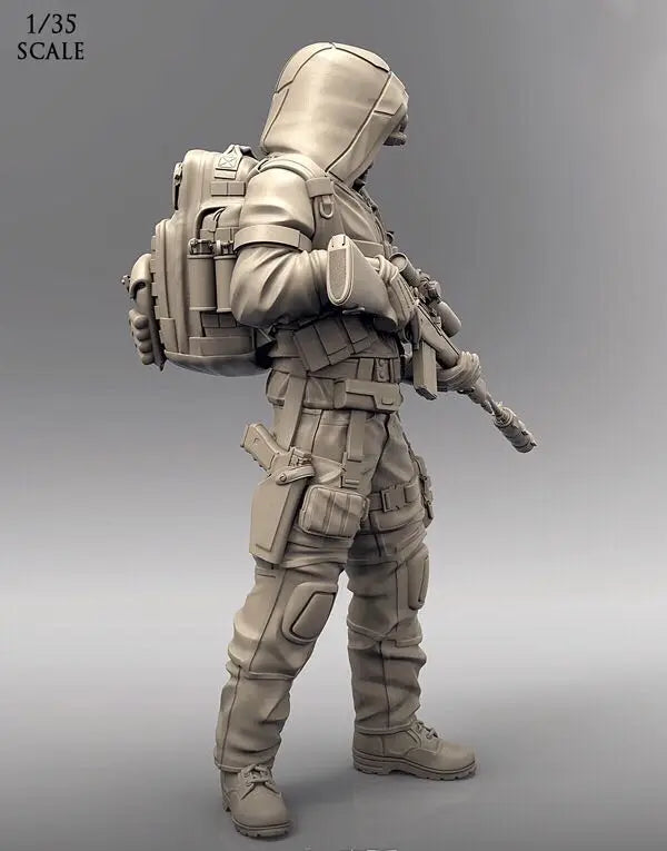 1/35 Modern Hooded Tactical Operator with Scoped Rifle, Resin Model Figure Kit, Unassembled and Unpainted