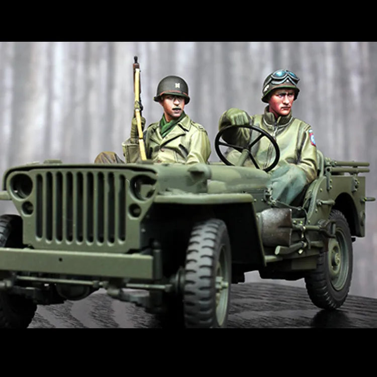 1/35 WWII US Army Jeep, 2 Figures, Resin Model Figure Kit, Unassembled and Unpainted