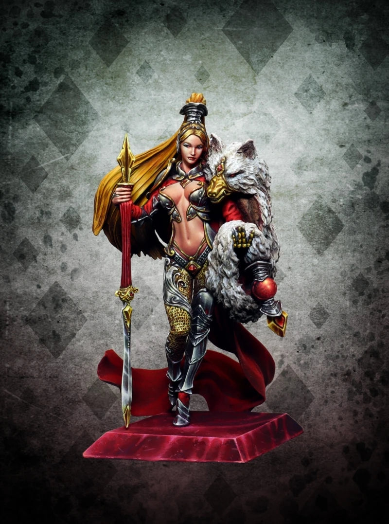 1/24 Sorceress with Golden Hair and Red Cloak, Resin Model Figure Kit, Fantasy Theme, Unassembled and Unpainted