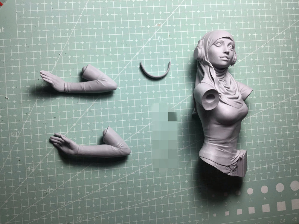108mm Female with Headphones, Resin Model Bust Kit, Unassembled and Unpainted