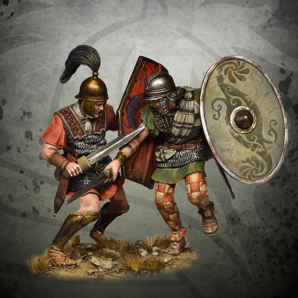 54mm Ancient Roman Legionaries with Plumed Helmets and Spears, 2 Figures, Resin Model Figure Kit, Unassembled and Unpainted