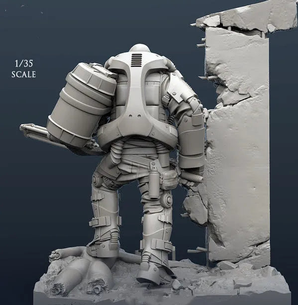 1/35 Trooper with Cylindrical Armor and Shoulder Cannon, Resin Model Figure Kit, Sci-Fi Theme, Unassembled and Unpainted