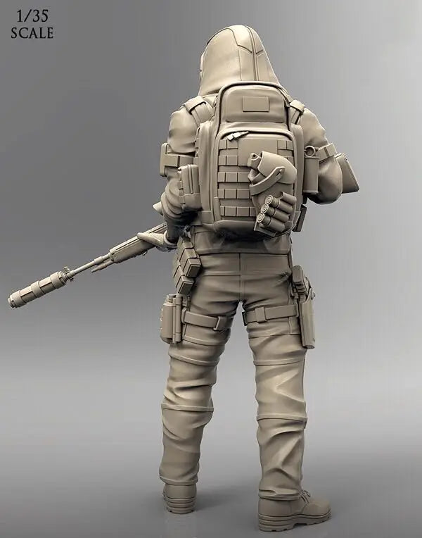 1/35 Modern Hooded Tactical Operator with Scoped Rifle, Resin Model Figure Kit, Unassembled and Unpainted