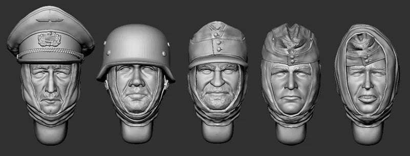 1/35 WWII German Officer and Infantry Heads, 5 Figures, Resin Model Figure Kit, Unassembled and Unpainted