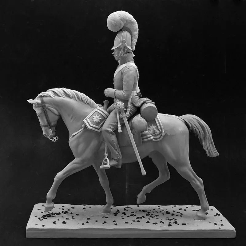 1/32 Napoleonic Mounted Cavalry Officer with Plumed Helmet, Resin Model Figure Kit, Unassembled and Unpainted