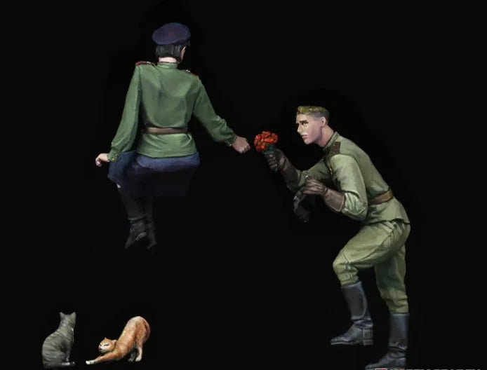 1/35 WWI Soldiers with Concertina Player and Animals, 8 Figures, Resin Model Figure Kit, Unassembled and Unpainted