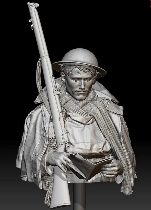 1/10 WWI British Infantryman with Lee-Enfield, Resin Model Bust Kit, Unassembled and Unpainted