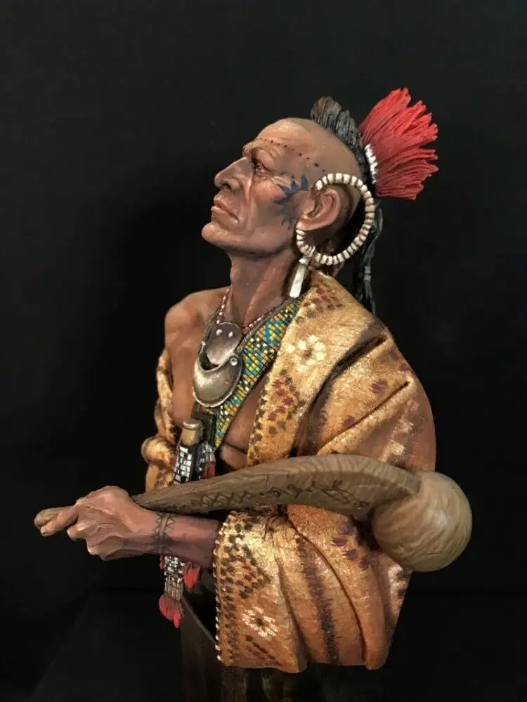 1/10 Mohawk Warrior with Shell Earrings, Resin Model Bust Kit, Historical Theme, Unassembled and Unpainted