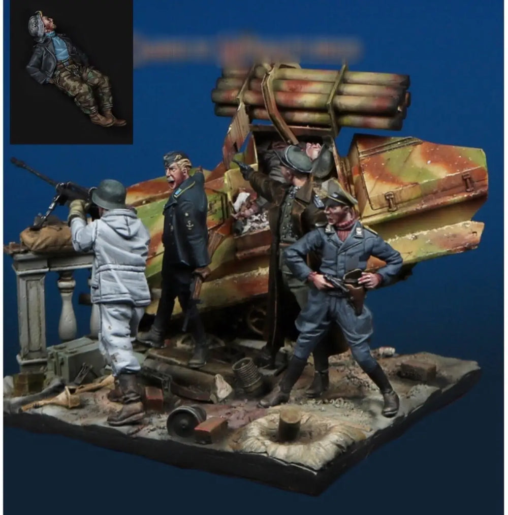 1/35 WWII German Anti-Aircraft Gun, 3 Figures, Resin Model Figure Kit, Unassembled and Unpainted