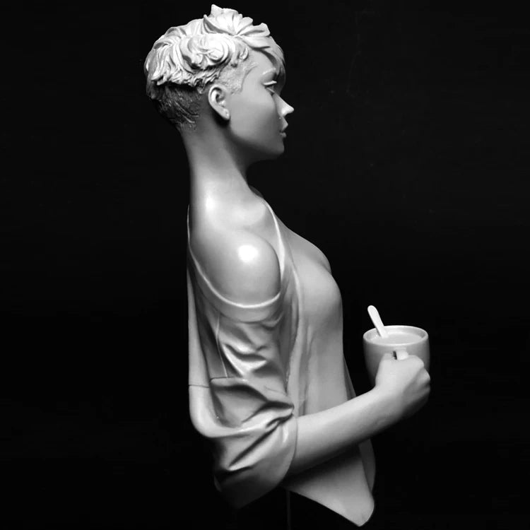 110mm Modern Woman Drinking Coffee, Resin Model Bust Kit, Unassembled and Unpainted