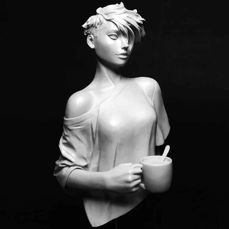 110mm Modern Woman Drinking Coffee, Resin Model Bust Kit, Unassembled and Unpainted