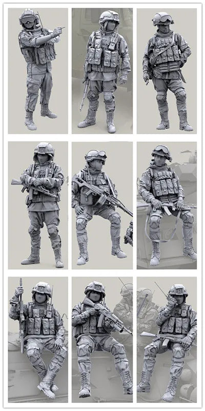 1/35 Modern Infantry in Plate Carriers and Combat Helmets, 9 Figures, Resin Model Figure Kit, Unassembled and Unpainted