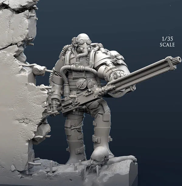 1/35 Trooper with Cylindrical Armor and Shoulder Cannon, Resin Model Figure Kit, Sci-Fi Theme, Unassembled and Unpainted