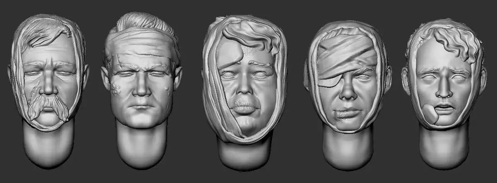1/35 Male Portrait Heads with Varied Ages and Features, 5 Figures, Resin Model Bust Kit, Historical Theme, Unassembled and Unpainted