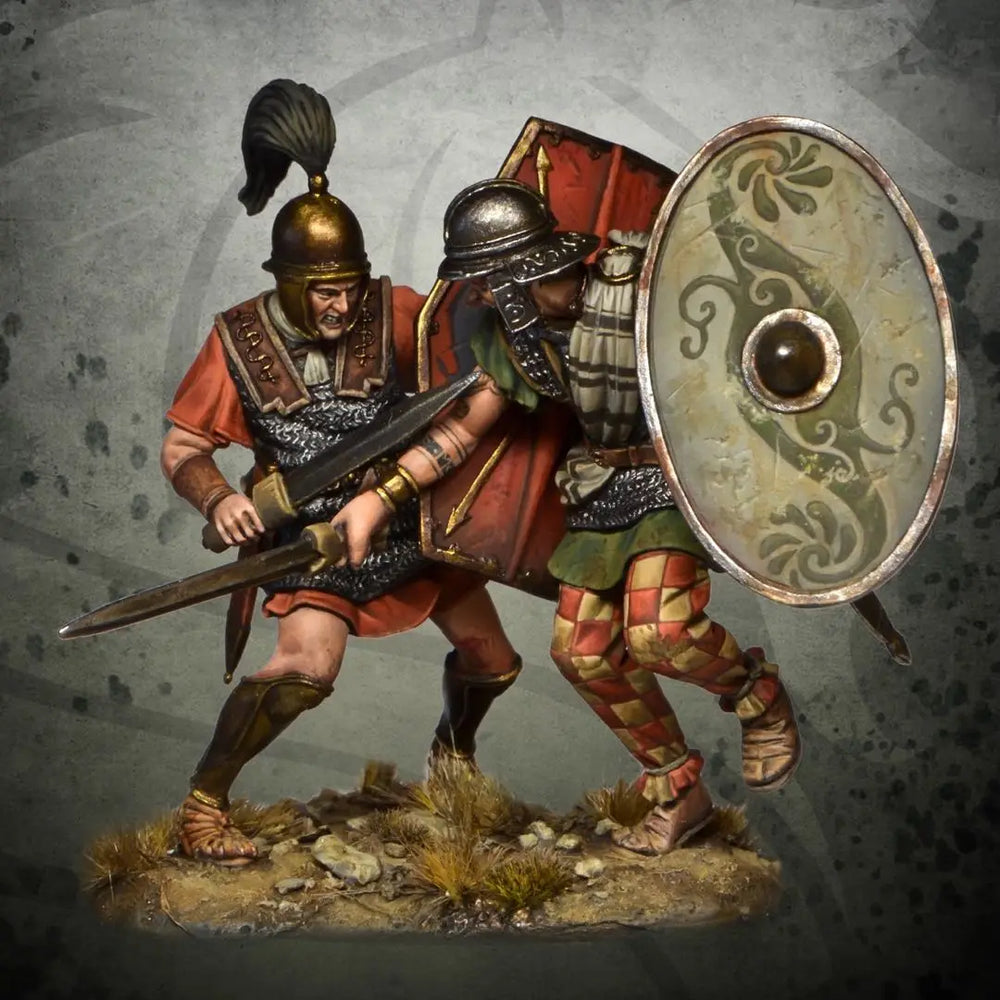 54mm Ancient Roman Legionaries with Plumed Helmets and Spears, 2 Figures, Resin Model Figure Kit, Unassembled and Unpainted