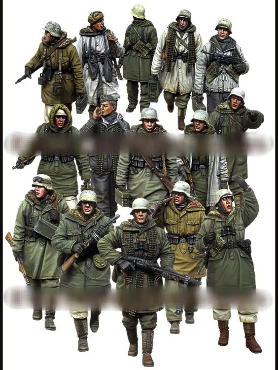 1/35 WWII Mixed Infantry, 15 Figures, Resin Model Figure Kit, Unassembled and Unpainted