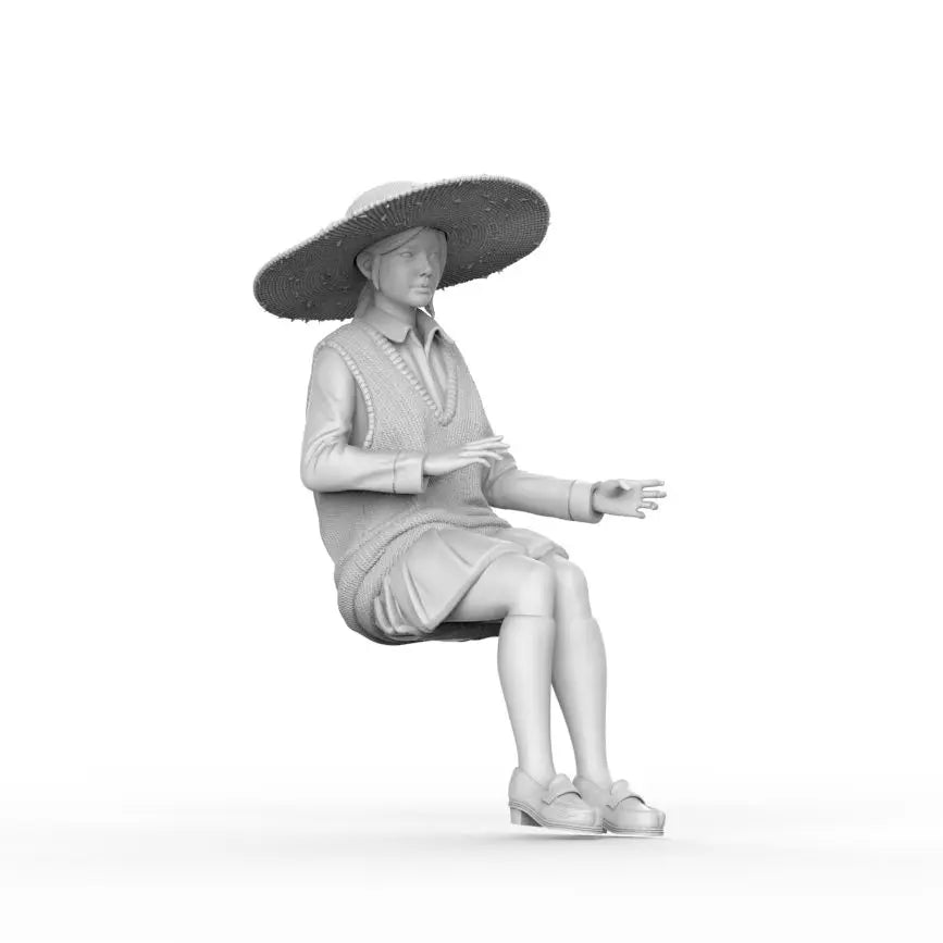 1/24 1940s Woman in Wide-Brimmed Hat Seated, Resin Model Figure Kit, Unassembled and Unpainted