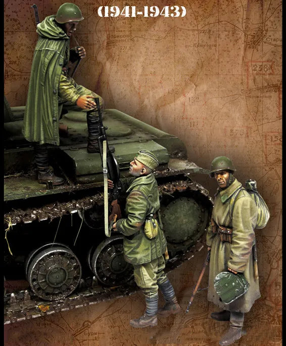 1/35 WWII Soviet Tank Crew Winter Uniforms, 3 Figures, Resin Model Figure Kit, Unassembled and Unpainted