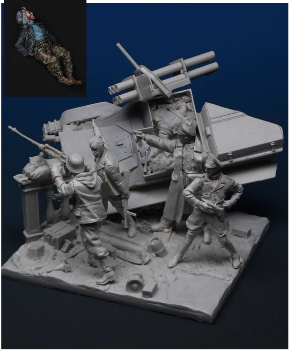 1/35 WWII German Anti-Aircraft Gun, 3 Figures, Resin Model Figure Kit, Unassembled and Unpainted