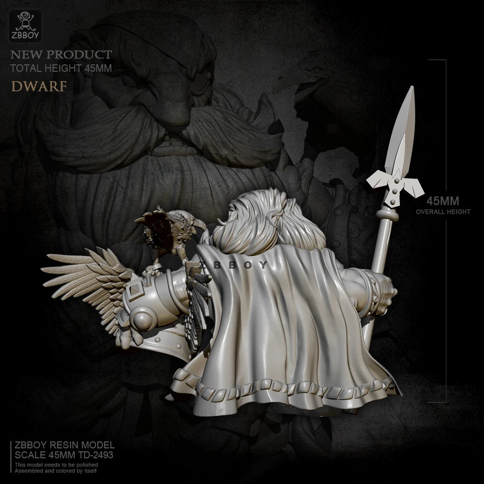 45mm Winged Dwarf Warrior, Resin Model Figure Kit, Fantasy Theme, Unassembled and Unpainted