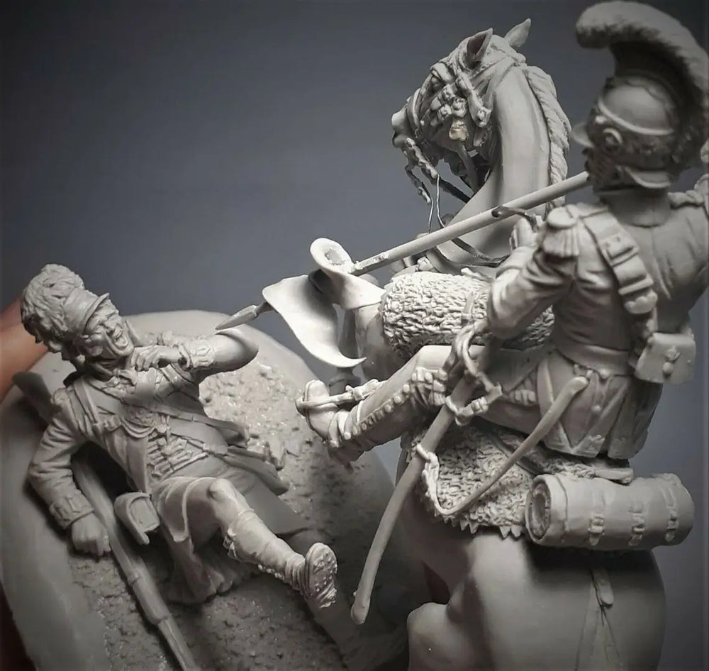 54mm Napoleonic Cavalry & Infantry, 5 Figures, Resin Model Diorama Kit, Unassembled and Unpainted