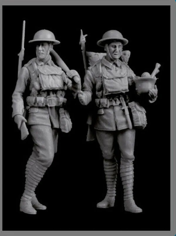 1/35 WWI British Infantry Advancing with Bayonets, 2 Figures, Resin Model Figure Kit, Unassembled and Unpainted