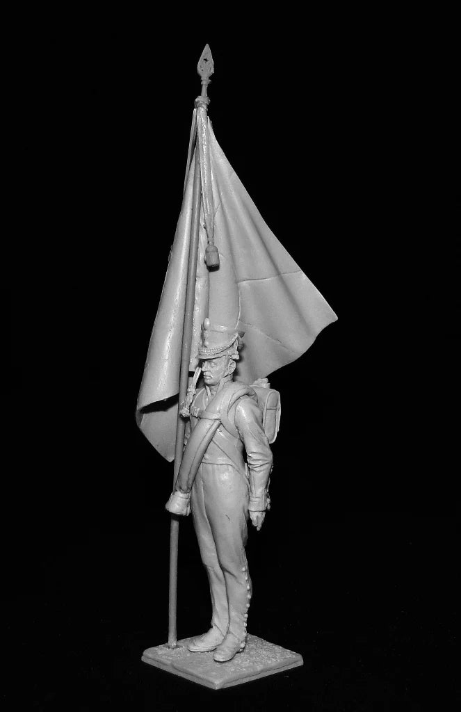 1/32 Napoleonic Officer with Flag, Resin Model Figure Kit, Unassembled and Unpainted