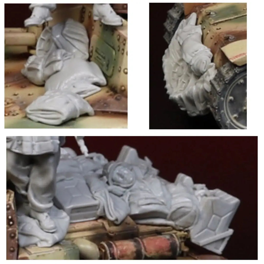 1/35 WWII With Tank and Soldiers, 5 Figures, Resin Model Diorama Kit, Unassembled and Unpainted